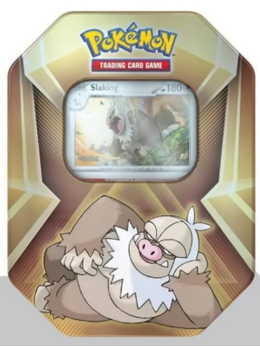 Pokemon Gold Brown Slaking Tin Trading Card Game